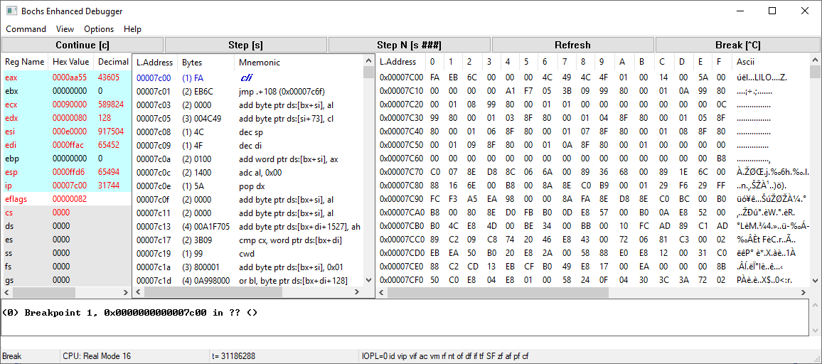 run bochs in debug